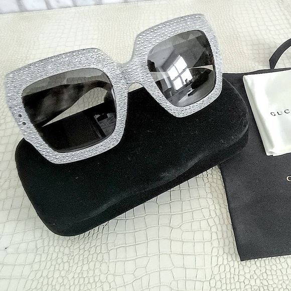 Rare HOT Gucci "GRAY COLOR" Swarovski Rhinestones Square Sunglasses GG0048/S - Picture 2 of 16